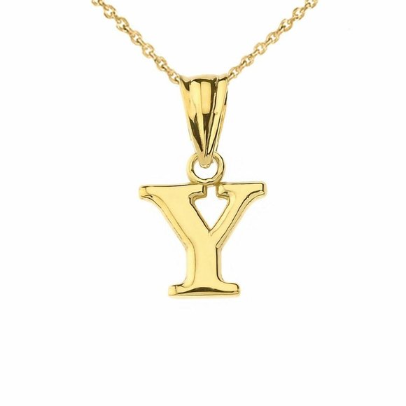 10k Solid Gold small Mini Initial Letter Y pendant Necklace